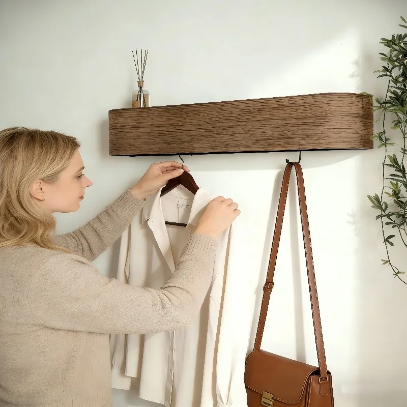 Walnuss-Wandkleiderständer, Walnuss-Wandgarderobe, Garderobenhaken für den Eingangsbereich, Furnier-Kleiderständer, Wandgarderobe, Kleiderständer, Garderobenständer