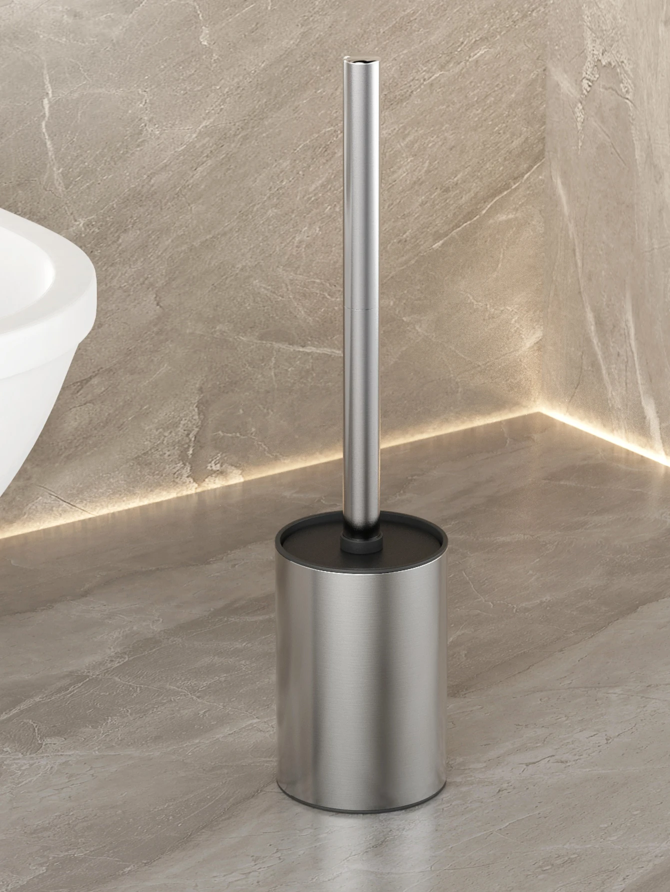 Freistehende Toilettenbürste, Edelstahl-Toilettenbürste mit langem Griff und Ständer, Reinigungsbürste, WC-Reinigungsbürste Image