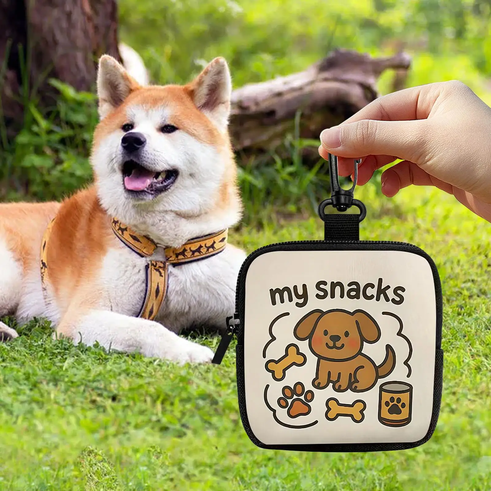 Hundeleckerli-Tasche mit Haken, transparentem Fenster und Hundemotiv, tragbare Snack-Tasche für Haustiere, multifunktional mit Reißverschluss ﻿ Image