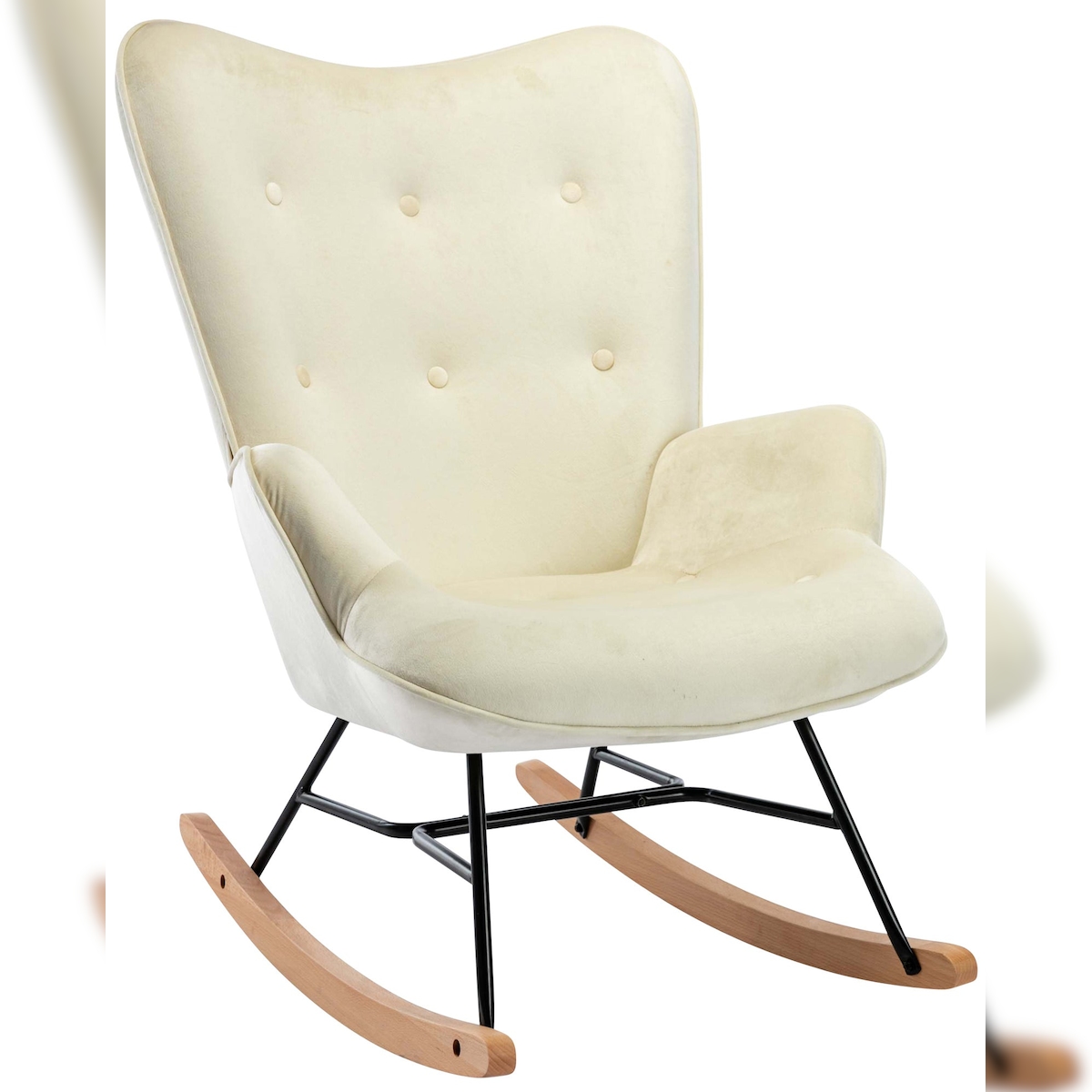 Décoshop26 - Schaukelstuhl mit Zierknopf in komfortablem und elegantem cremefarbenem Samtstoff FAB10073 Image