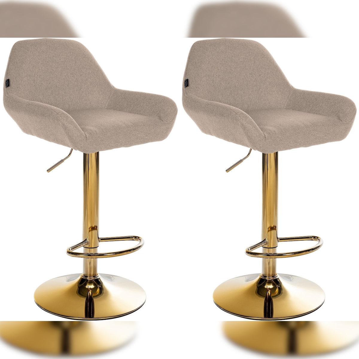 Décoshop26 - Set aus 2 Barhockern mit gebogenen Fußstützen aus goldfarbenem Metall mit taupefarbenen Stoffsitzen TDB10796 Image