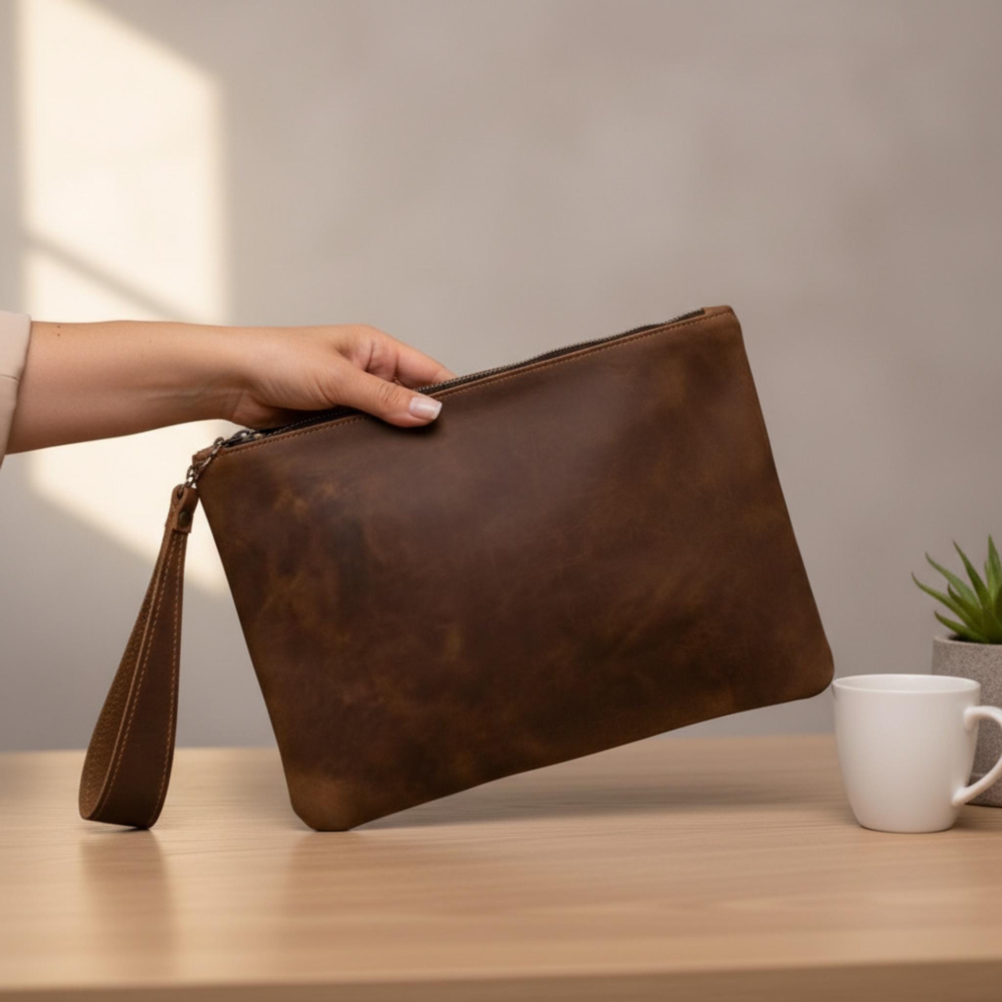 Pochette en cuir pour femme, pochette zippée personnalisée, grande pochette en cuir, pochette pour bracelet en cuir, pochette zippée en cuir personnal