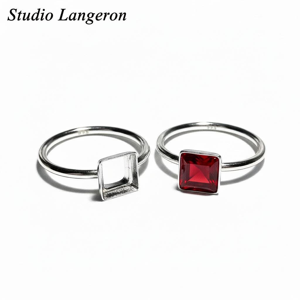 Anello vuoto in argento sterling 925 con castone 6 x 6 mm, taglie 4, 5, 6, 7, 8, 9, 10, 11, anello in argento, castone, montatura, anello di base - 1