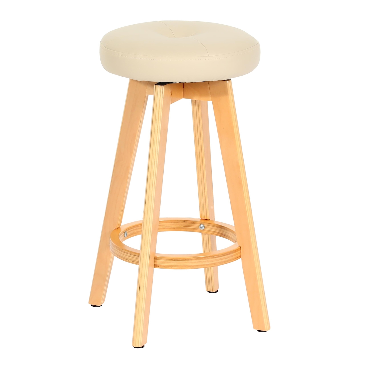 Décoshop26 - Barhocker x1 360° drehbar cremefarbenes PVC helle Holzbeine 04_0008594 Image