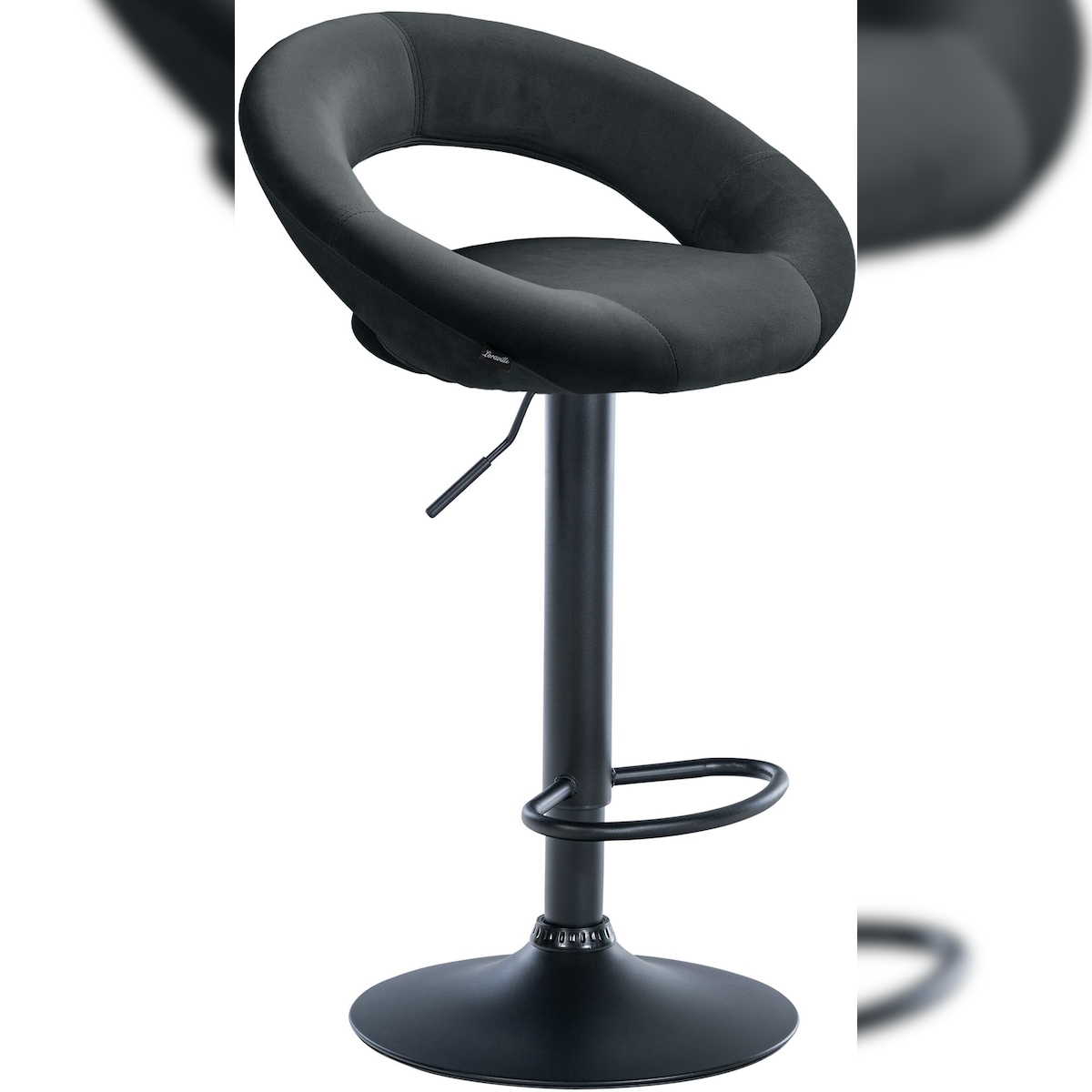 Décoshop26 - Barhocker x1 runder Sitz moderner Stil in dunkelschwarzem Samt und schwarzem Metall 10_0006227 Image