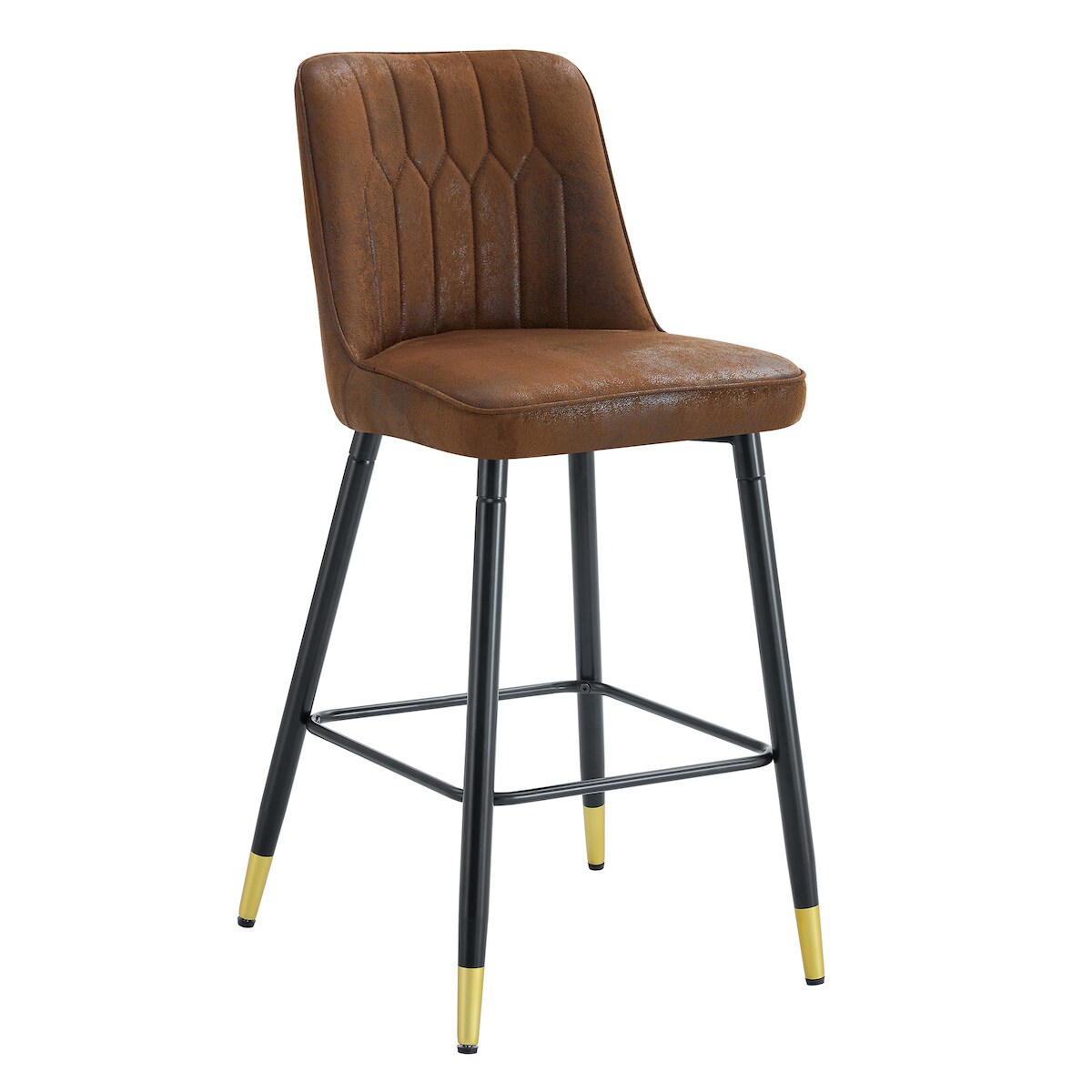 OKWISH Barhocker 2er-Set Stoff Braun mit schwarzem Metallgestell, Höhe 100 cm, mit Rückenlehne und Fußraste Image