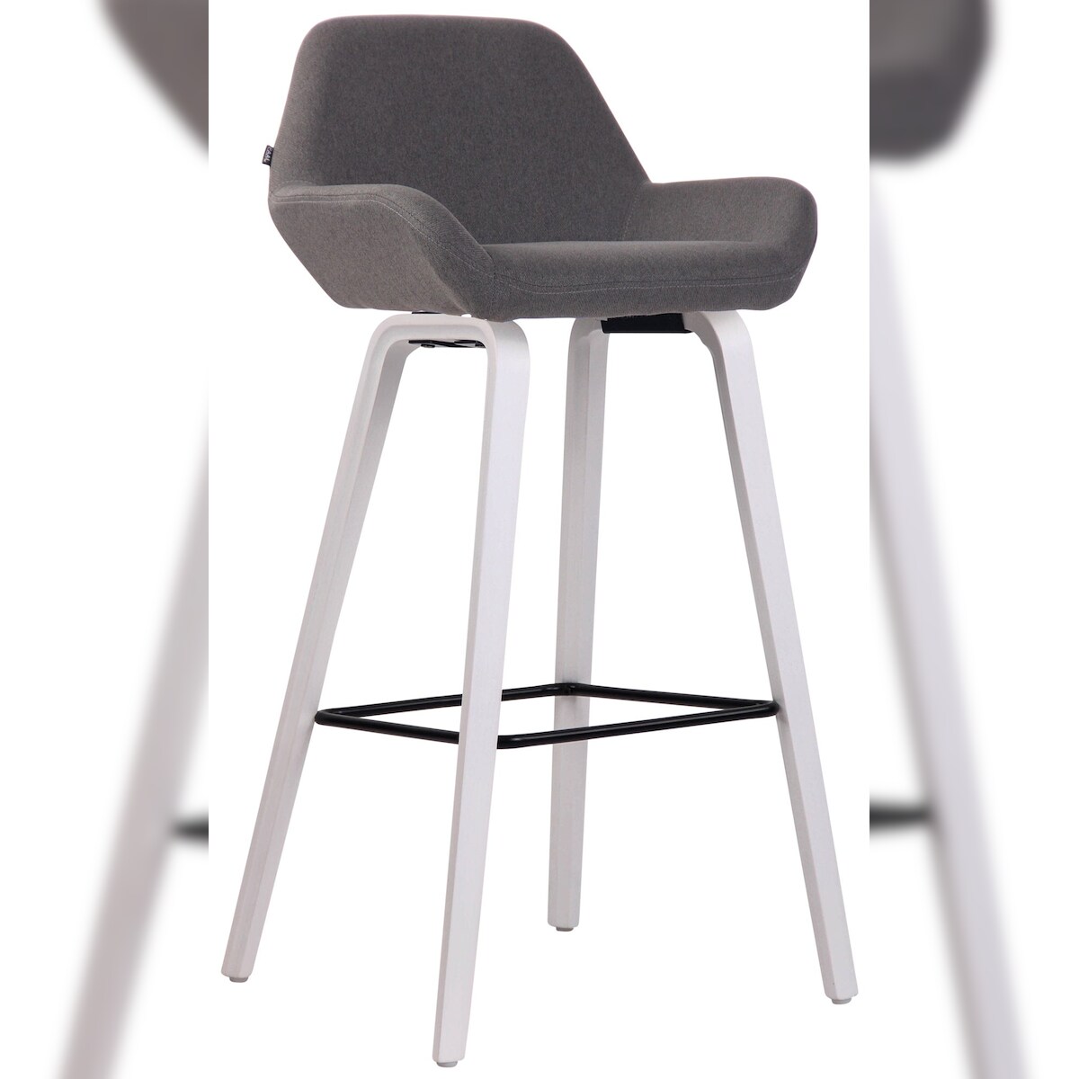 Décoshop26 - Barhocker/Hochstuhl x 1 mit Fußstütze modernes Design grauer Stoff weiße Holzbeine 10_0006155 Image