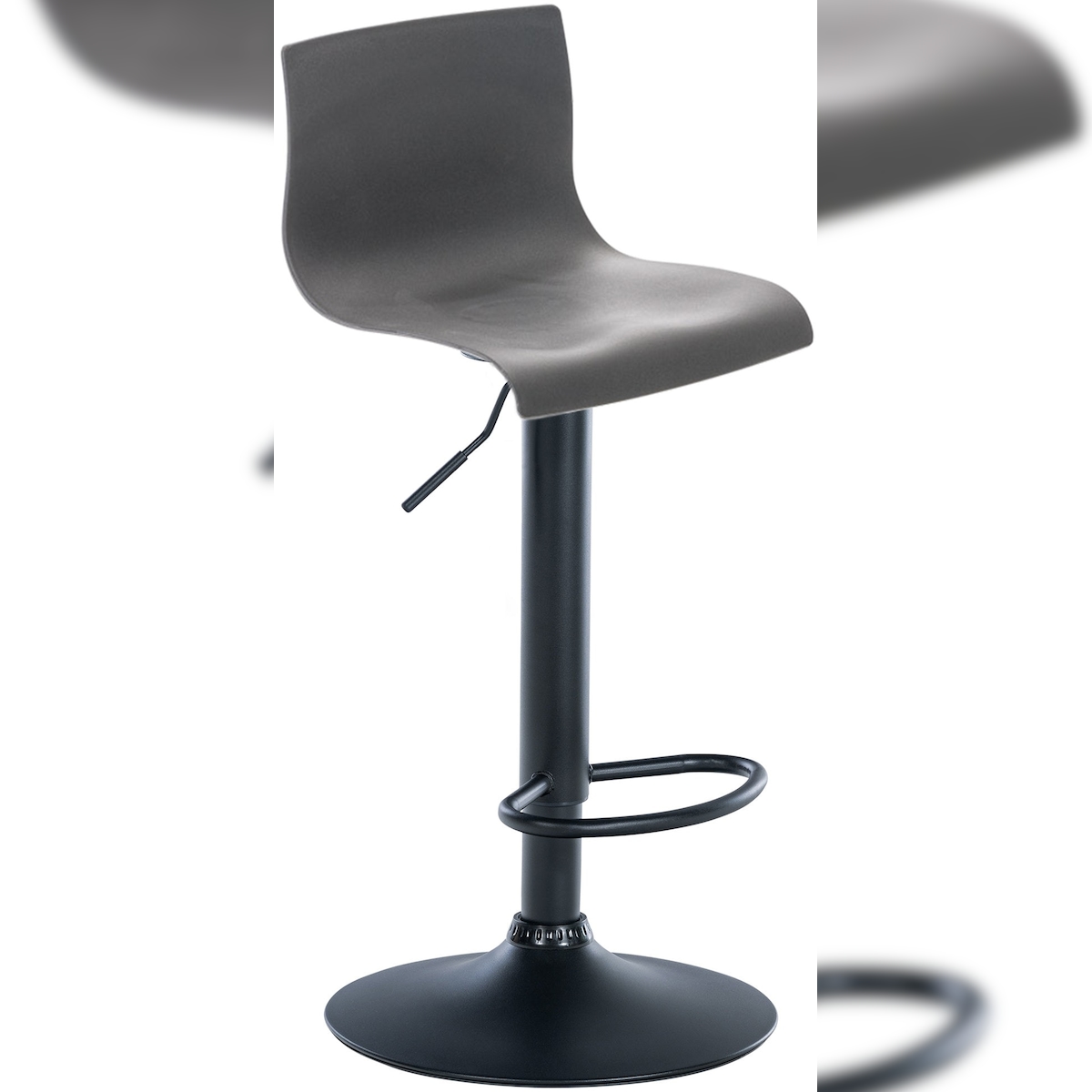 Décoshop26 - Barhocker mit drehbarer Fußstütze und gebogener Rückenlehne aus grauem Kunststoff und schwarzem Metall 10_0004934 Image