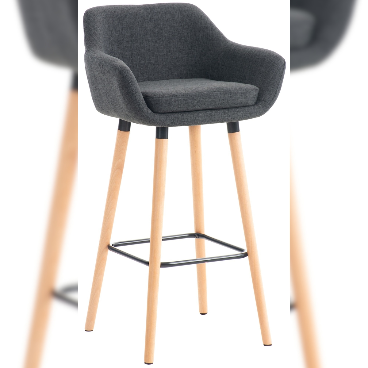 Décoshop26 - Lounge-Barhocker x1 skandinavisches Design dunkelgrauer Stoffsitz Holzbeine Metallfußstütze 10_0004923 Image