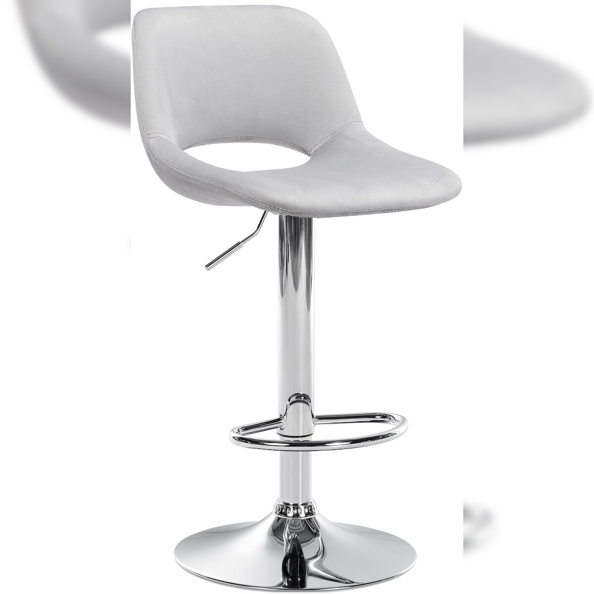 Décoshop26 - Barhocker/Hochstuhl x1 mit Fußstütze in hellgrauem Samt verchromtes Metallgestell 10_0004593 Image