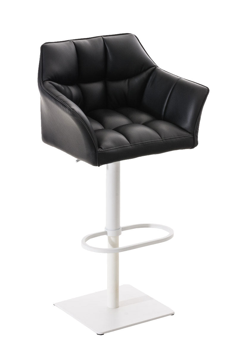 Décoshop26 - Barhocker hoher Tresenhocker quadratische Ziernähte schwarzer PVC-Sitz weißes Metallgestell 10_0004740 Image