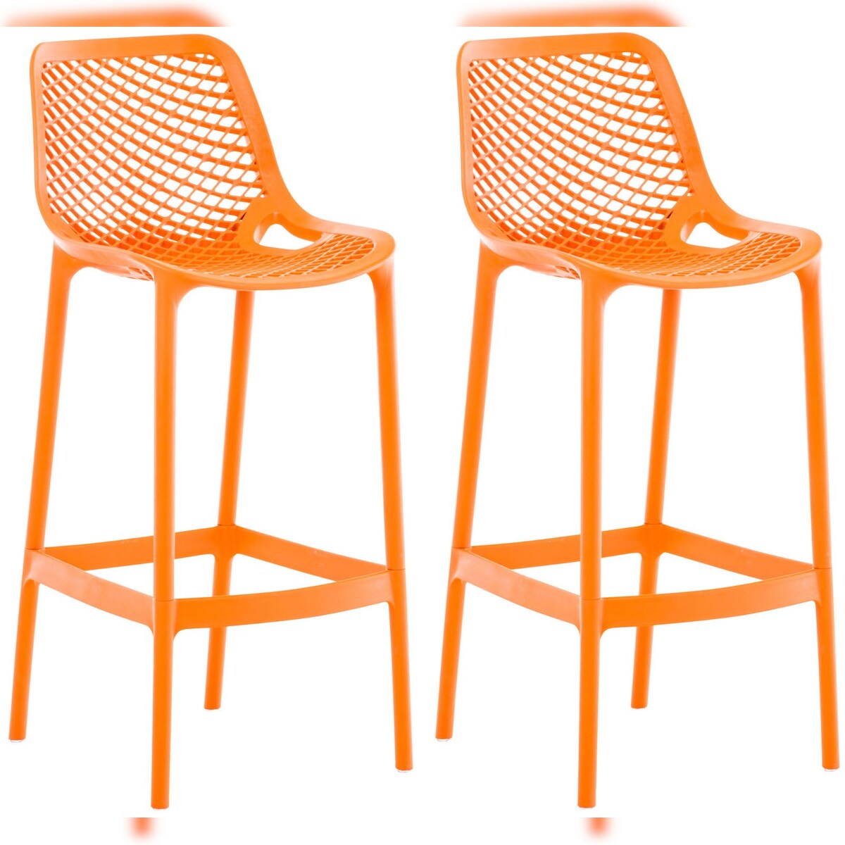 Décoshop26 - Set aus 2 Barhockern mit orangefarbenen Kunststoff-Rückenlehnen für den Außenbereich Sitzhöhe 75 cm 10_0006112 Image