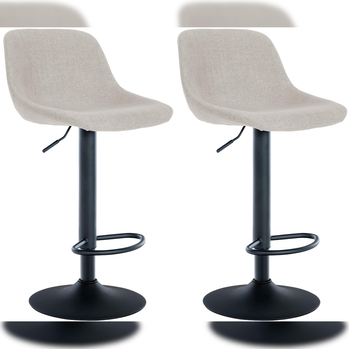 Décoshop26 - Set aus 2 um 360° drehbaren Barhockern in cremefarbenem Stoff mit schwarzen Metall-Trompetenbeinen 10_0006133 Image