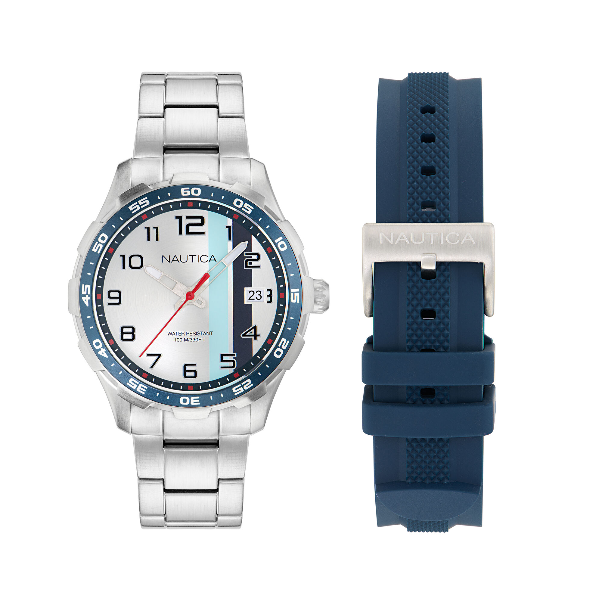 Nst Small 3-Hand Recycled Stainless Steel And Silicone Strap Watch Set