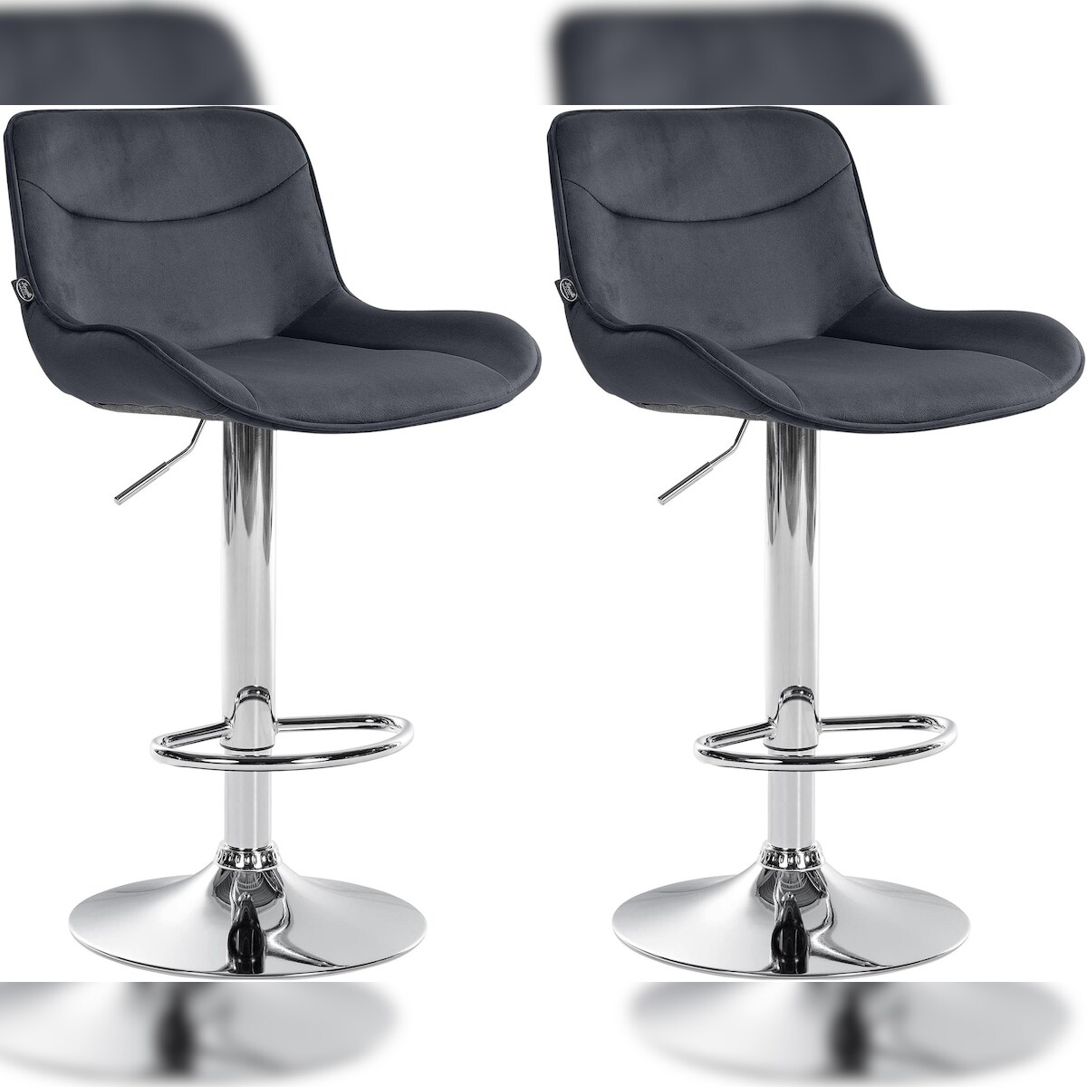 Décoshop26 - Set aus 2 ergonomisch geformten Drehhockern mit Ziernähten in schwarzem Samt und verchromtem Metallgestell 10_0006361 Image