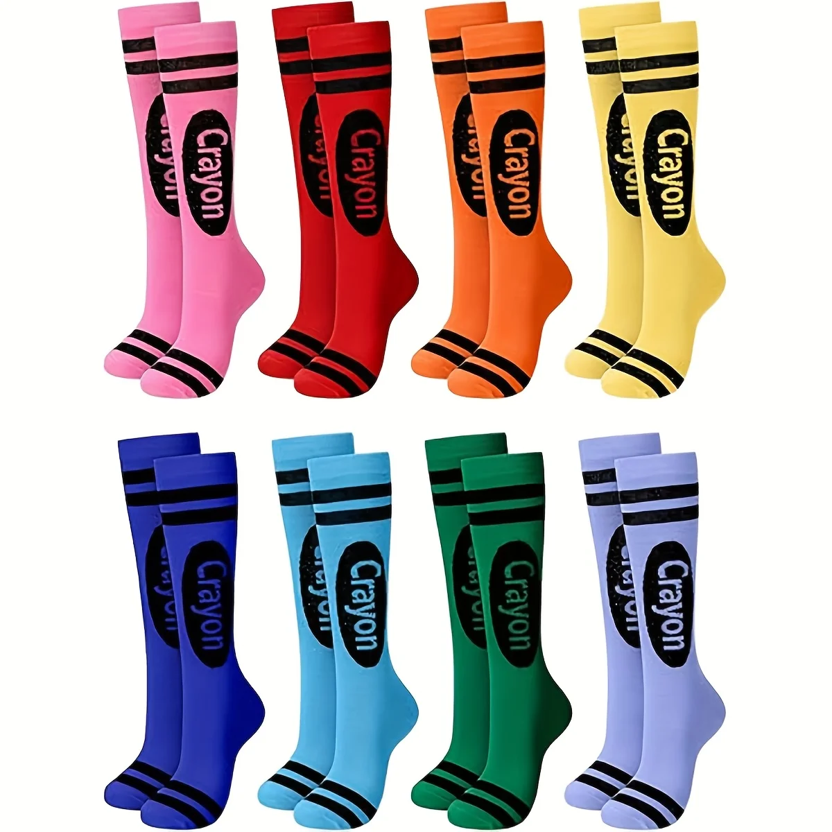 1 Paar Socken in zufälligen Farben, Fußballsocken, Sportsocken, Basketballsocken, reine Baumwolle, schweißabsorbierend, atmungsaktiv, geruchsneutral, Crayon-Socken, bunt gestreifte Overknee-Socken, modisch und neuartig, weich und bequem,... Image