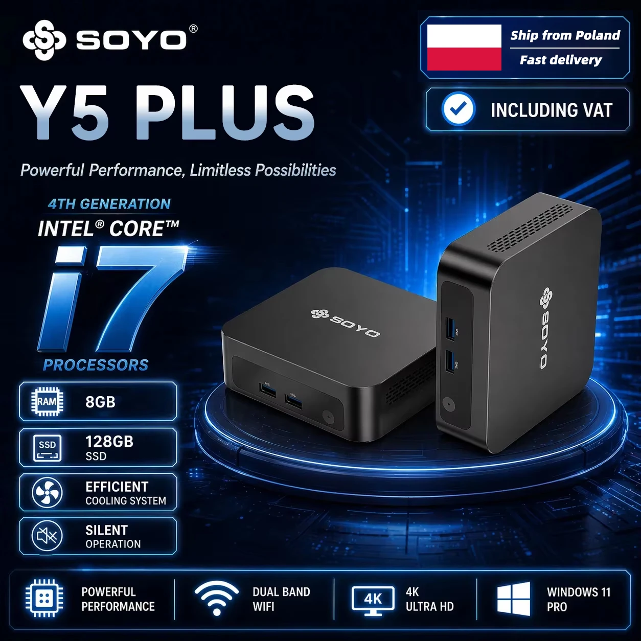SOYO Y5 Plus Mini-PC Intel 4. Generation Intel Core i7 Prozessor 8GB RAM 128GB SSD Windows 11 PRO Bluetooth WIFI5 Display Mini-Computer