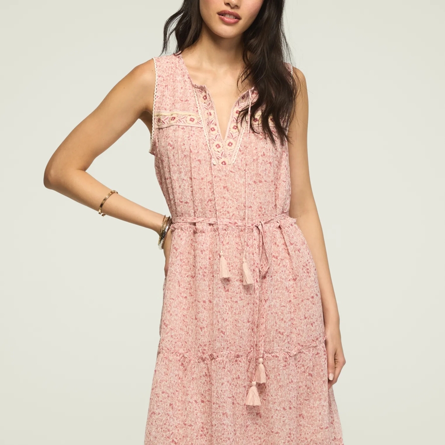 Lucky Brand Printed Embroidered Yoke Mini Dress - Women's Clothing Dresses Mini Dress in Blush Floral, Size M