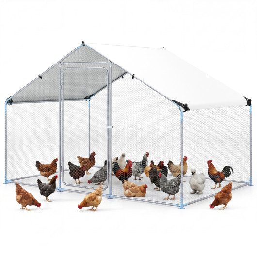 Costway 9.8 x 6.7 Feet Large Metal Chicken Coop with Waterproof Cover