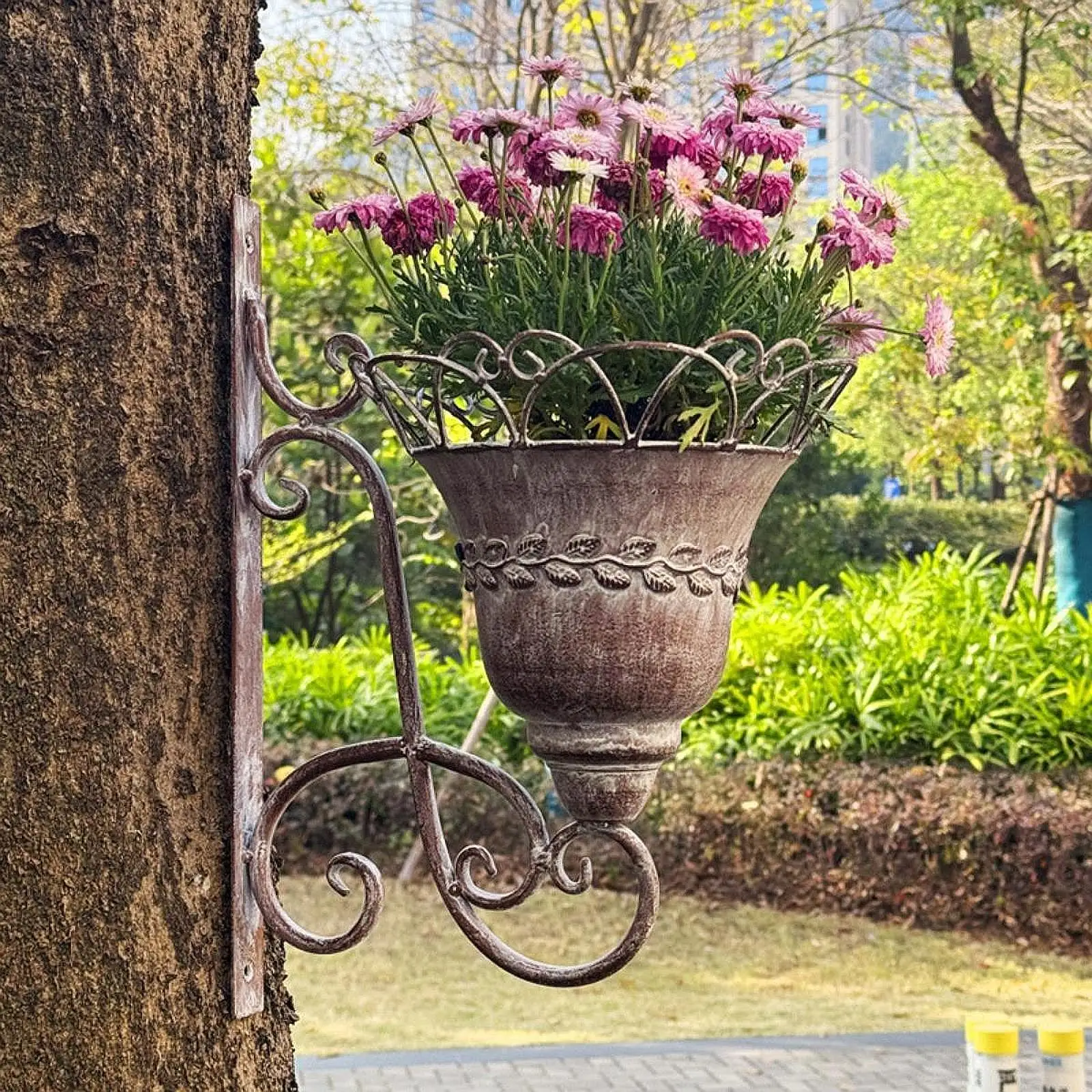 Garten-Blumenkorb, Pflanzgefäß, Vintage-Stil, dekoratives Ornament, Wandmontage, Blumentopf für Innenterrasse, Bauernhaus, Außenveranda Image