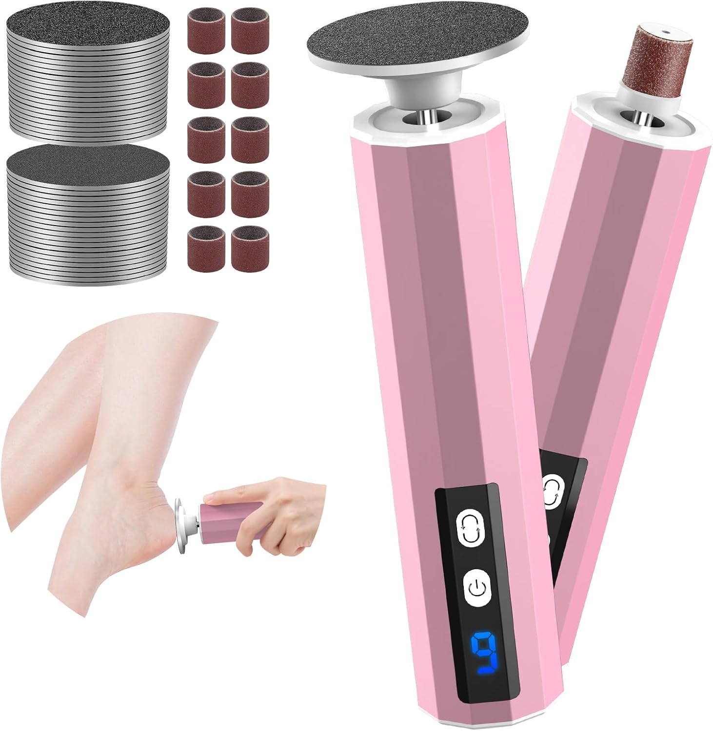 Lima Elettrica Per Piedi 2 In 1, Lima Elettrica Ricaricabile Per Pedicure, Dotata Di Fogli Di Carta Vetrata Sostituibili, 9 Velocità Per Talloni Screpolati, Calli E Pelle Morta.