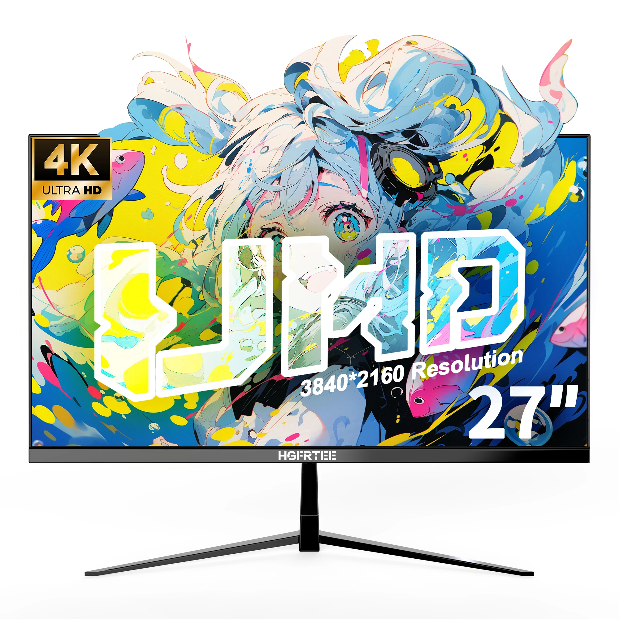 HGFRTEE 27-Zoll-4K-Monitor, 3840 x 2160 UHD IPS-Computerbildschirm, 99 % sRGB, 10-Bit-Farbrückengenauigkeit, Bürodisplay für Gaming-PC, Laptop, PS5 Image