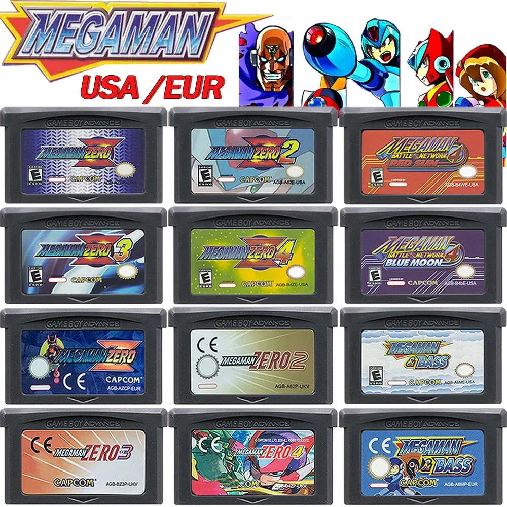 Mega Man GBA Games Cartridge 32 Bit Video Game Console Card Mega Man Zero 1 2 3 4 Red Sun Blue Moon for GBA SP