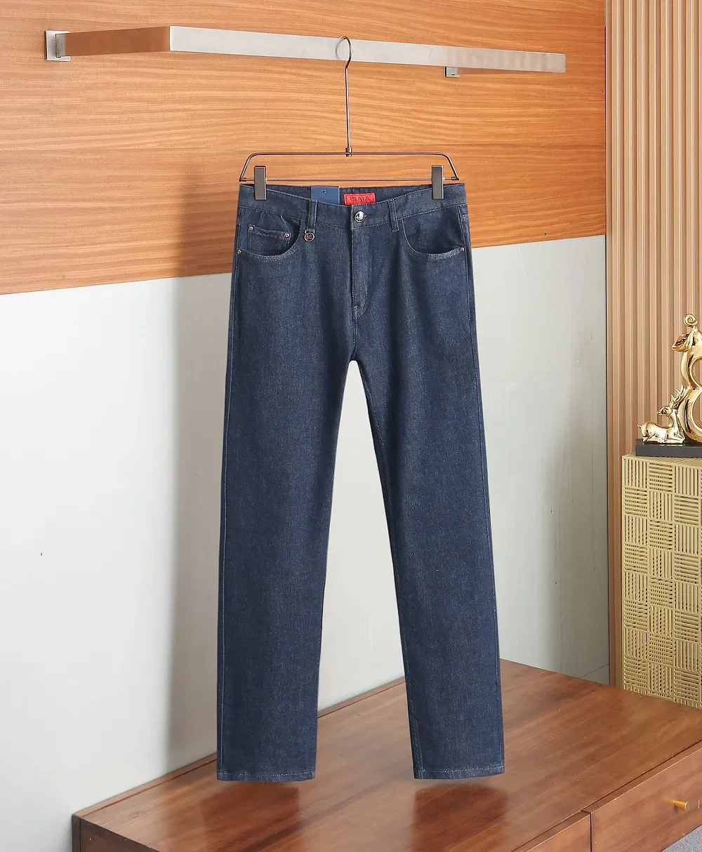 OECHSLI Jeans Dicke Baumwolle Männer 2025, Herbst Winter, neue Stickerei, Elastizität, warmer Reißverschluss im Freien, gerade, große Größe 29–42 Hosen