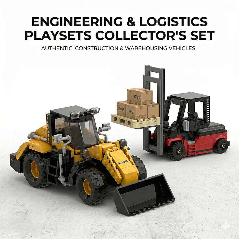 Blocchi da Costruzione 2in1 per Ingegneria Urbana e Logistica, Carrello Elevatore e Pala Gommata, Mattoncini Educativi per Ragazzi, Regalo 680 Pezzi