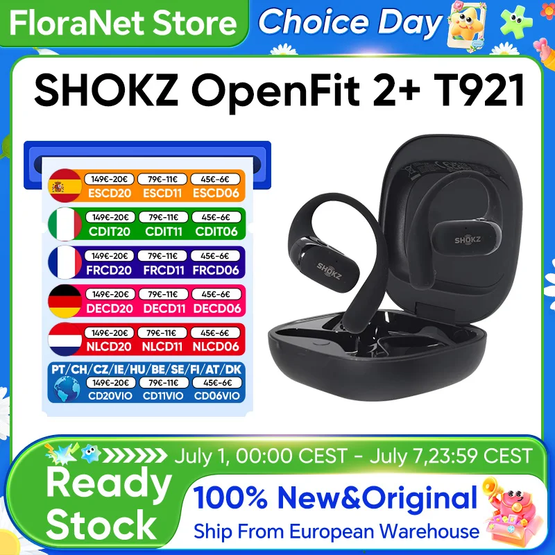 Casque audio ouvert Shokz Openfit 2+ T921, avec Dolby Audio, Bluetooth 5.4 sans fil, conception à crochet d