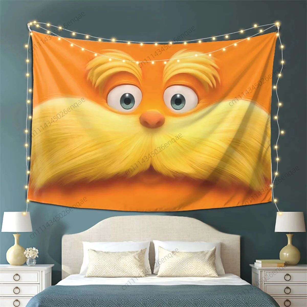 Lustiger Wandteppich, niedlicher, bezaubernder Lorax-Wandteppich, ästhetischer Wandbehang, Schlafzimmer, Schlafsaal, Hintergrundstoff, Wandkunst, Dekor, Geschenk Image