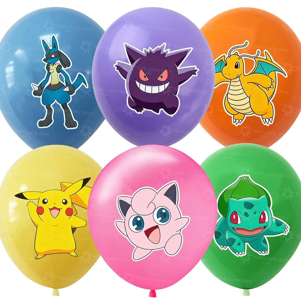 24 Stück Pokemon-Luftballons, Geburtstag, Pikachu-Kostüm, Partyzubehör, 12 Zoll Latex-Luftballons, Partygeschenke, Raumdekoration, rund, DIY-Dekoration Image