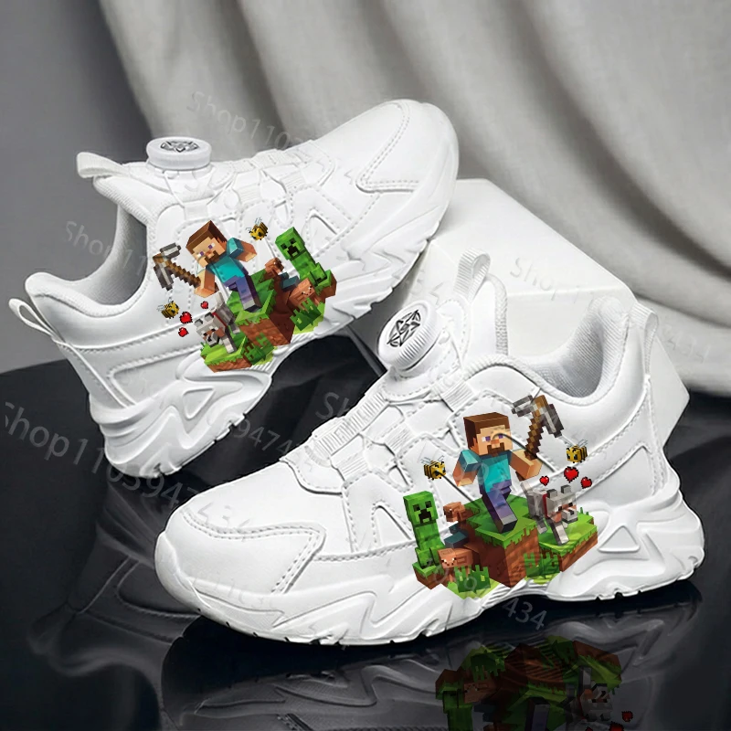 Minecrafts Kinder-Schuhe mit 3D-Druck, einfach, bequem, dicke Sohle, drehbarer Knopf, Wanderstiefel, Geschenk für Jungen und Mädchen
