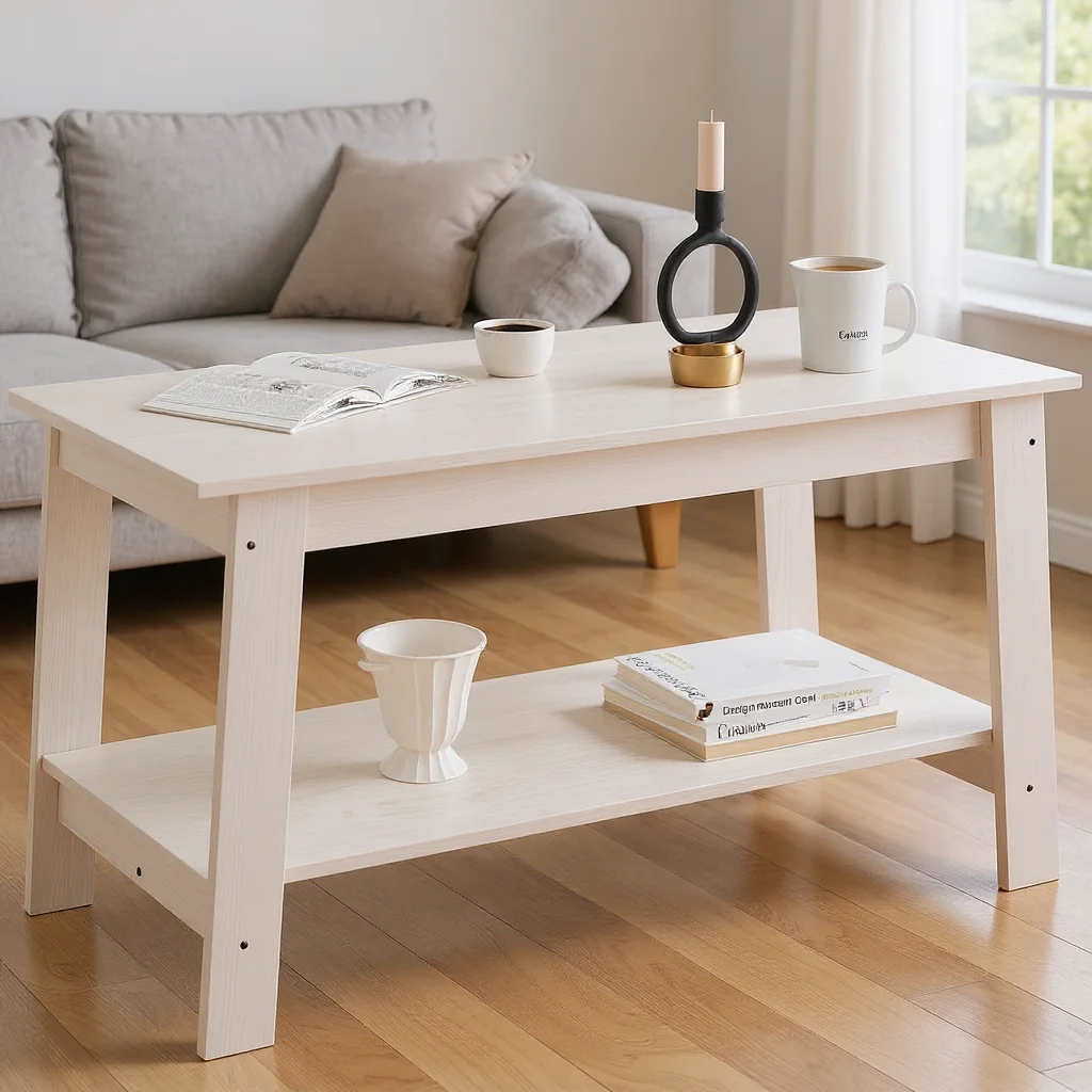 Rustikaler Farmhaus-Holz-Couchtisch mit Ablagefach, Rechteckiger Kleiner Beistelltisch für Wohnzimmer, Einfache Montage Image