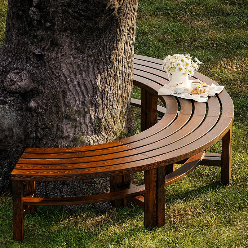 Anti-corrosion wooden enclosure tree bench outdoor tree pool bench courtyard open-air stool garden leisure seat outdoor chair