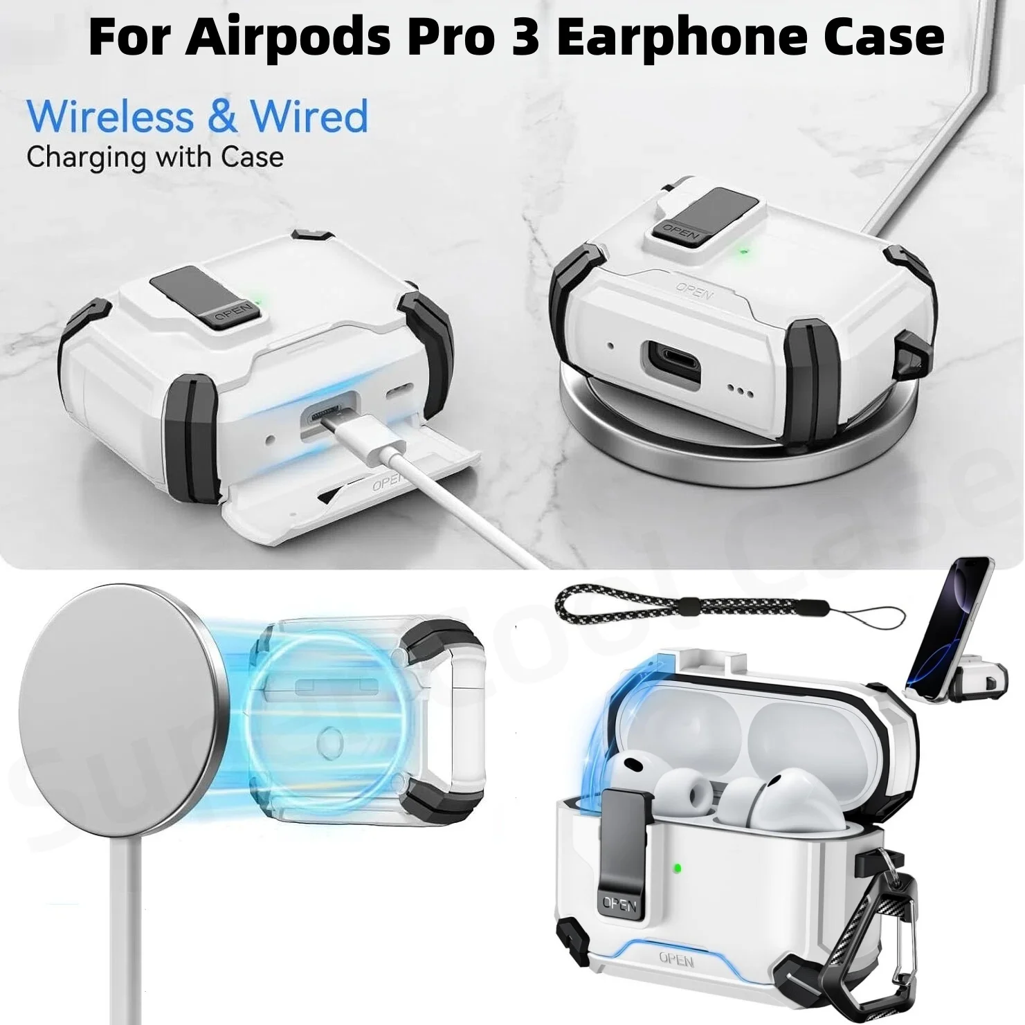 (2025) für AirPods Pro 3, Kopfhörerhülle mit Trageband [Auto Pop-Up], weiches TPU, transparente Schutzhülle, Halterungsdesign für AirPods Pro 3 Image