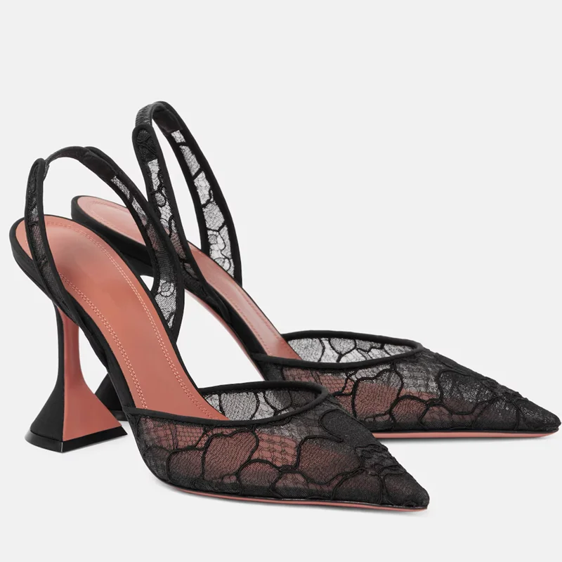 Spitze Stickerei Weinglasabsatz-Sandalen Sexy Spitze Zehenpartie Maßgefertigte Größen 35-45 Knöchelriemen Neuheiten Moderne Damenschuhe
