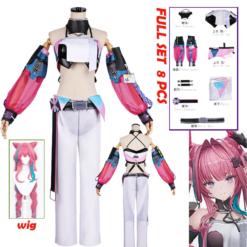 WHH Anime Arknights Cosplay-Kostüm Yvonne Choker Handschuhe Uniform Perücke Mantel Hörner Schöne Verarbeitung Cosplay-Outfit Damen Party Restor