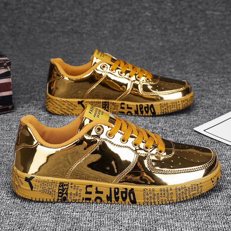 Neue Gold Turnschuhe Paar Schuhe Luxus Casual Glitter Turnschuhe Männer Hip-hop Streetwear Skateboard Schuhe Männer Flache Designer Schuhe