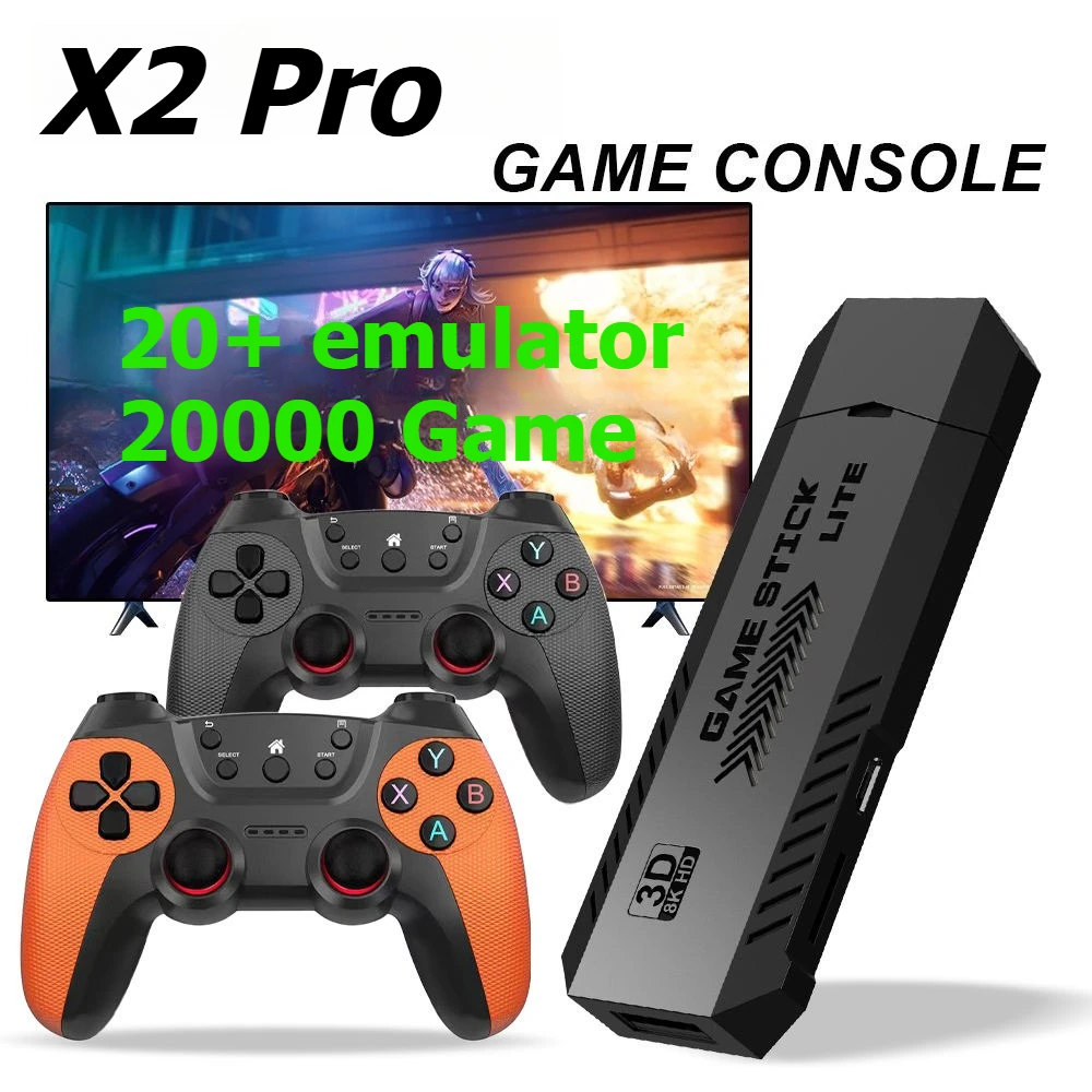 X2 Pro NEW Retro Video Game Stick 2.4G Wireless Dual Controller TV Game Console 20000 Games Two Player Game Console