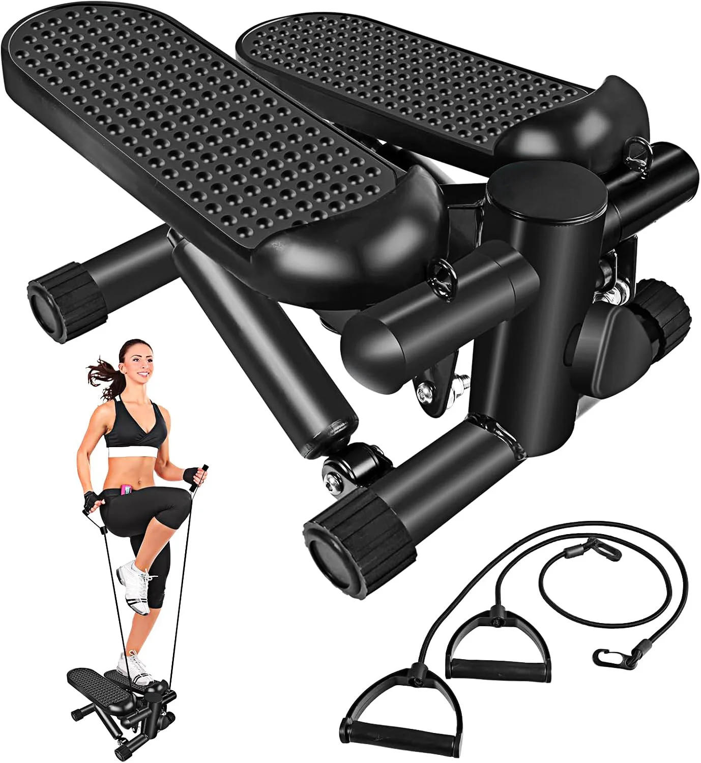2-in-1 Heim-Swing-Stepper Fitnessgerät, mit Widerstandsbändern, Rutschfest & Einstellbare Stufen Image