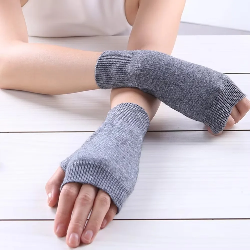 Hochwertige fingerlose Kaschmirhandschuhe, handgelenklange, warme Winterhandschuhe mit Daumenloch, gestrickte Wollhandschuhe, Unisex Image
