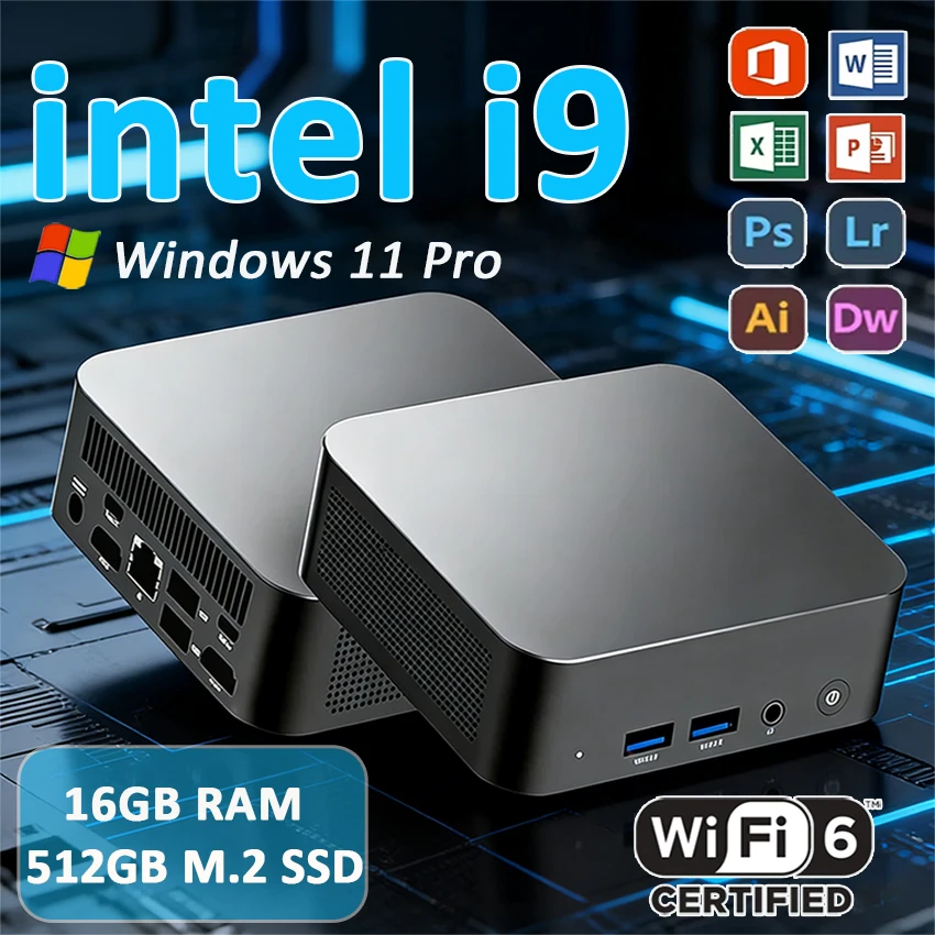 Mini PC Intel Core i9-10980HK Windows 11 Pro 16/32GB DDR4 1TB 2TB M.2 SSD Gamer Pc 4K HD Dual WIFI 6 BT5.2 Desktop Mini Computer