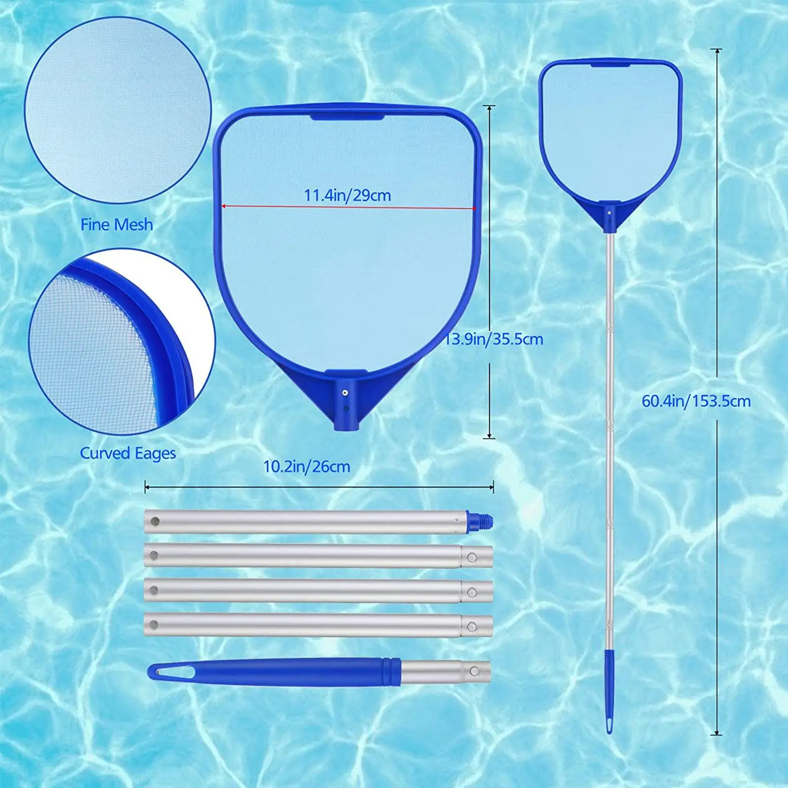 Filet de piscine, filet d'écumoire de piscine, filet de nettoyage de piscine avec poteau télescopique, fournitures de nettoyage de piscine