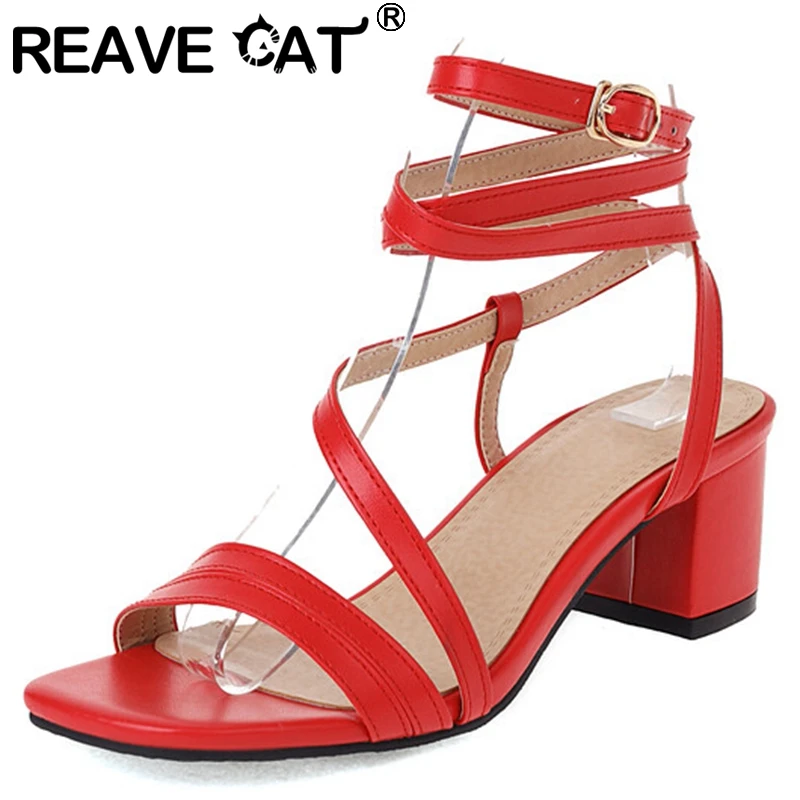Reave Katze 2022 Frauen Schuhe Sandalen Peep Toe Knöchel riemen Block Heels Mode große Größe 30-52 schwarz weiß täglich Sommer s3533