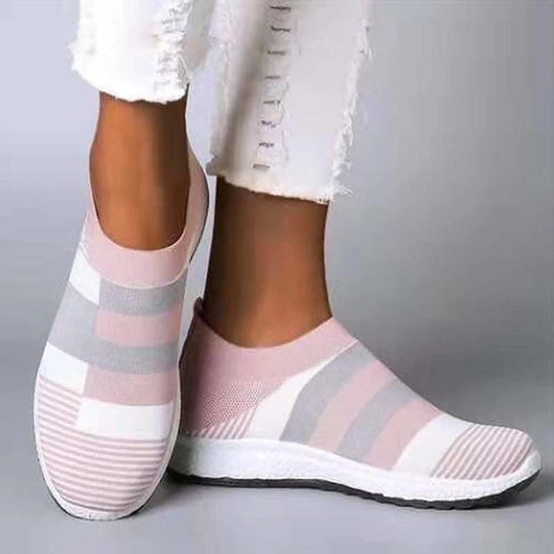 Frauen Schuhe Vulkanisierte Zapatillas Mujer Gestrickte Turnschuhe Frauen Neue Flache Schuhe Mix Farbe Vulkanisieren Schuhe Casual Chaussure Femme