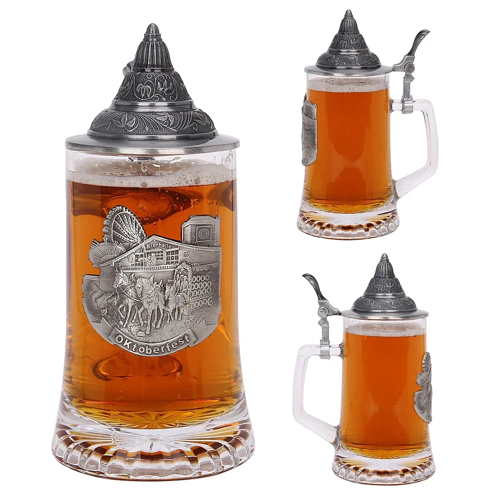 Deutsche Bierkrüge, Kaffeetasse, kreative Teetasse, Heimdekoration, Glas-Kaffeetasse mit Deckel, Tankard, 500 ml, Wassertassen, Herrengeschenke, Weihnachten Image