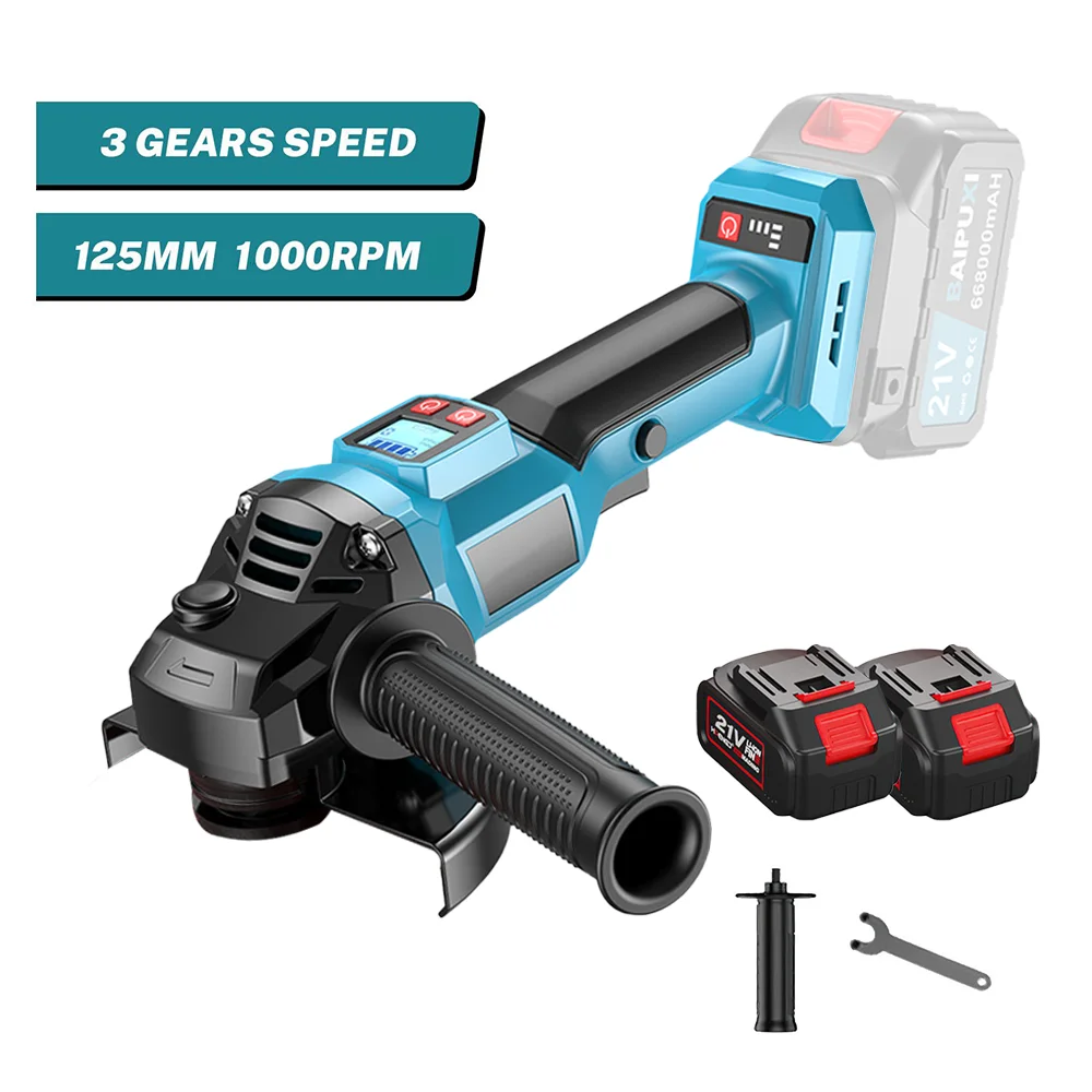 125 mm 2000 W bürstenloser elektrischer Winkelschleifer mit digitaler Anzeige, kabellose Schneidemaschine, Holzbearbeitung, Polieren, Schleifen, Elektrowerkzeug, kompatibel mit Makita 21 V Akku Image