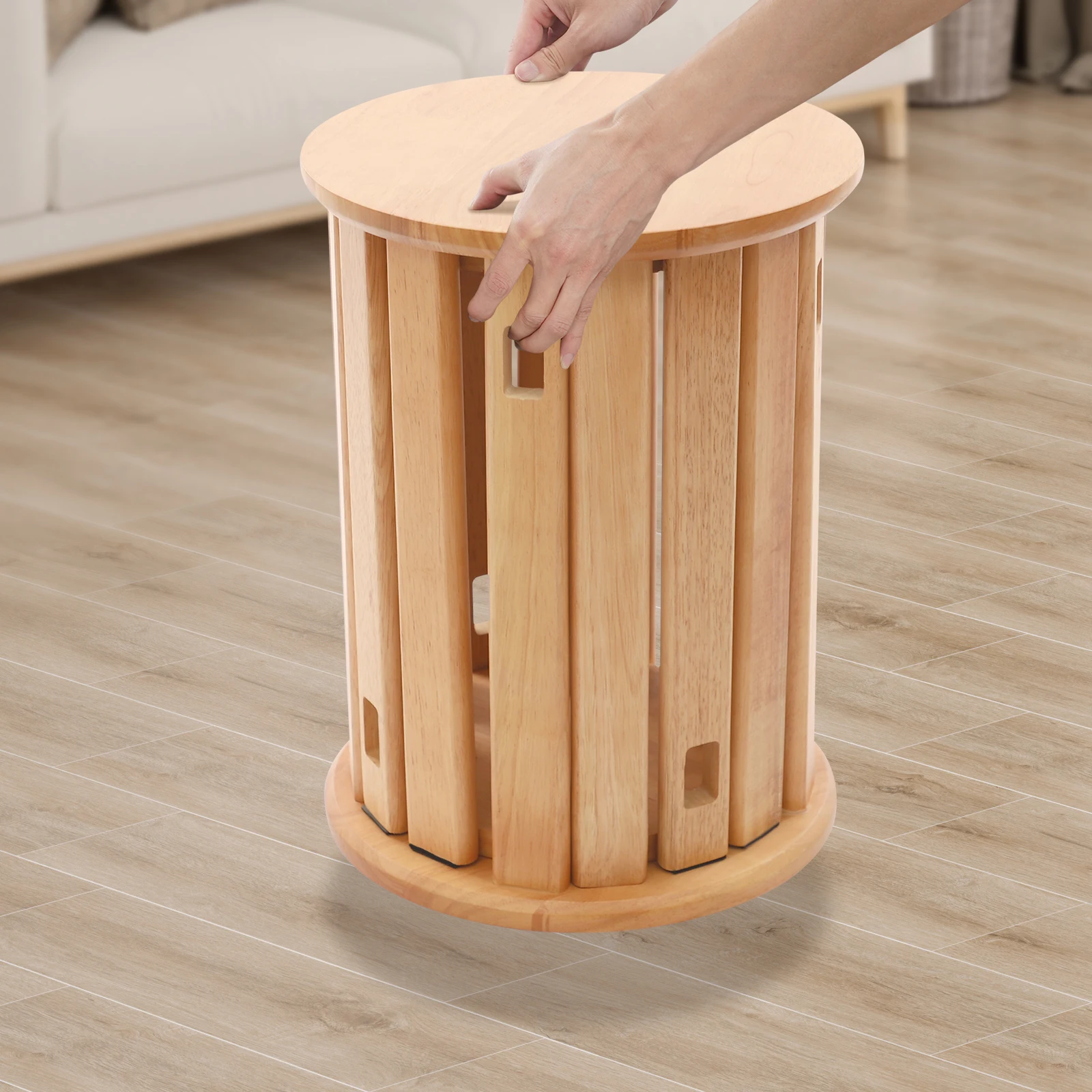 4-in-1 platzsparende, ineinander stapelbare Hocker, Basis mit Rollen, stapelbare Holzhocker, geeignet für Wohnzimmer, Esszimmer, 100 kg/220 lbs