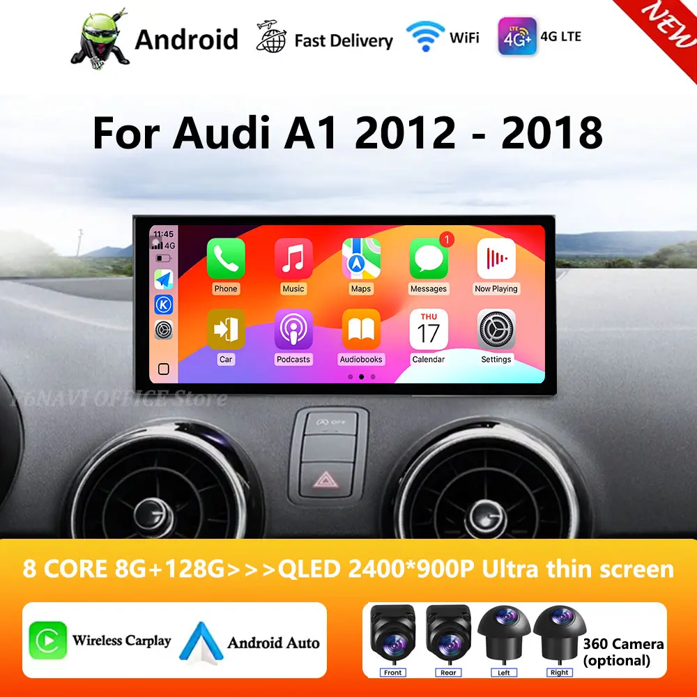 Schermo Touch QLED DSP Stereo Android 16 per Audi A1 2012 - 2018 Autoradio Lettore Multimediale Video Navigazione GPS BT WIFI